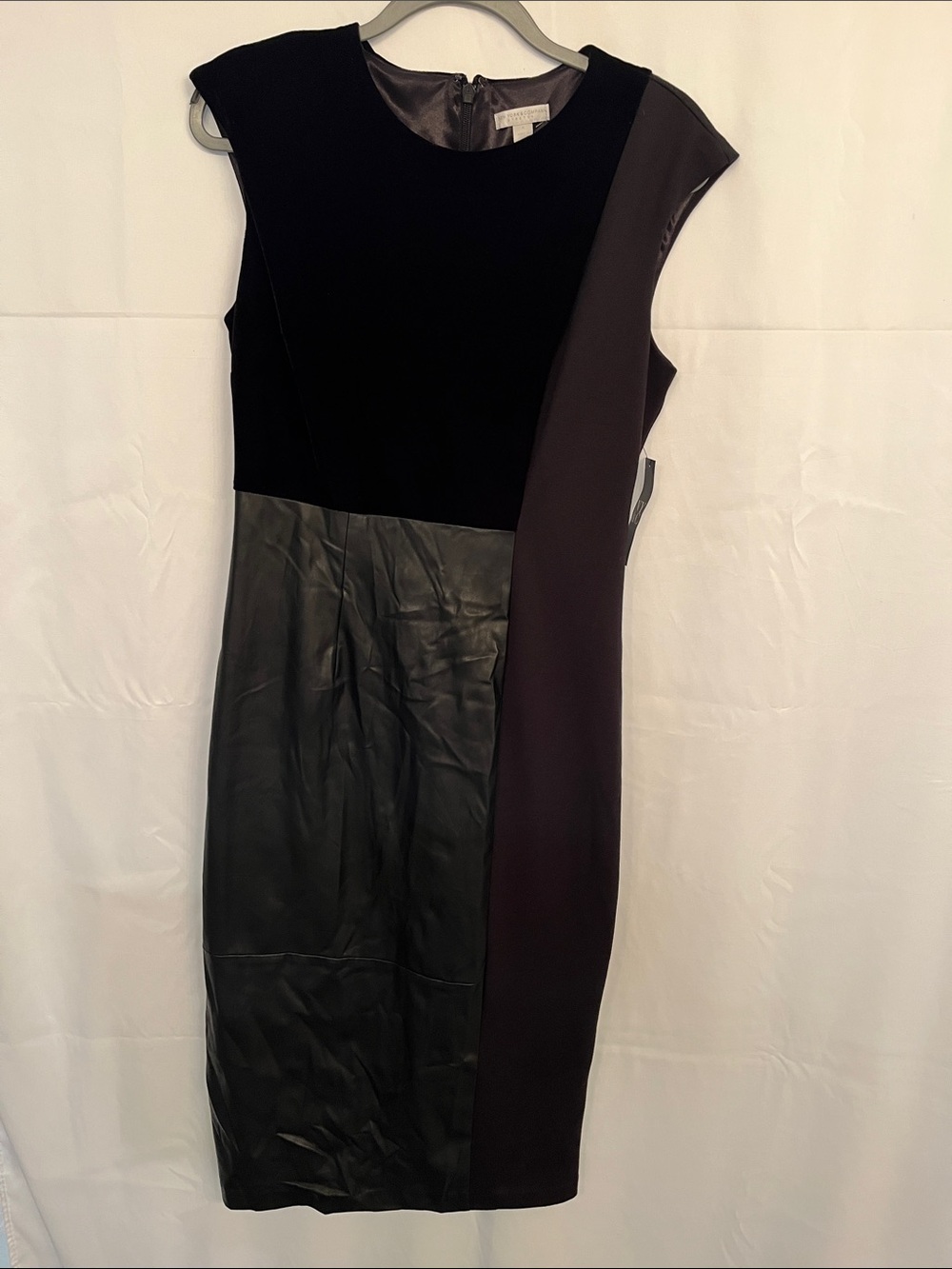 Sleeveless Faux Leather Panel Midi Dress in Black